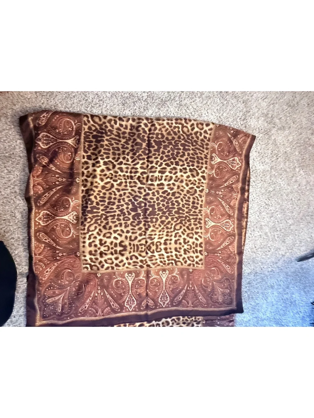 Brown and Leopard Print Silk Blend Scarf